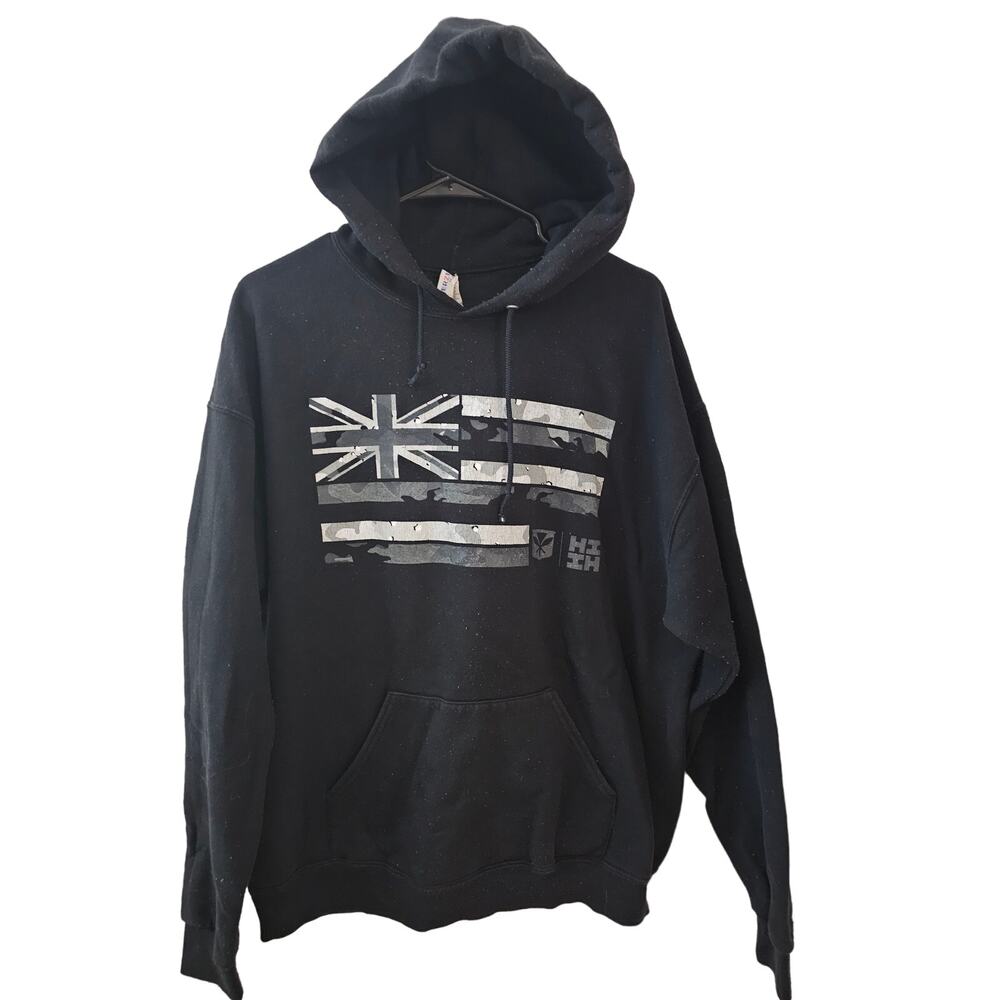 Men's Black Hawaii's Finest Sweater with Hoodie- Hawaiian Flag XL